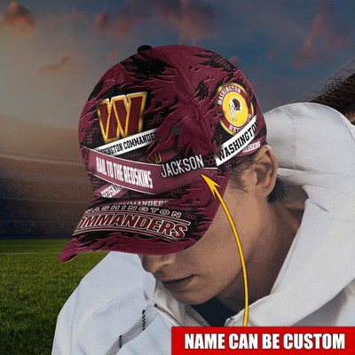 OFFICIAL-NFL.WASHINGTON-COMMANDERS-TEAM-GAME-DAY-HATS/ADD YOUR OWN PERSONIZED NAME OR SPECIAL CUSTOM TEXT ON HATS FRONT LEFT BOTTOM SIDE/CUSTOM GRAPHIC PRINTED-3D-PRINTED COMMANDERS TEAM LOGOS DESIGN..