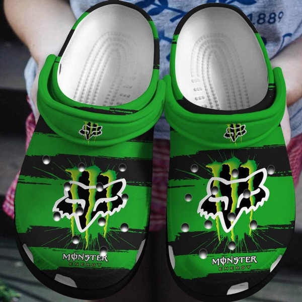 OFFICIAL-MONSTER-ENERGY & FOX-RACING-TRENDY-SPORT-SUMMER-CLOGS/OFFICIAL-CUSTOM-GRAPHIC-3D-PRINTED-MONSTER ENERGY & FOX-RACING-LOGOS-ALL-OVER-DESIGN..