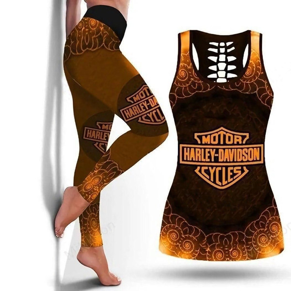 **(HARLEY-DAVIDSON-WOMENS-TANK-TOP & LEGGINGS-SET/CUSTOM-GRAPHIC-3D-PRINTED-DOUBLE-SIDED-DESIGNED/OFFICIAL-CUSTOM-HARLEY-3D-LOGOS & OFFICIAL-CLASSIC-HARLEY-MIDNIGHT-BLACK & NEON-ORANGE-COLORS/PREMIUM-HARLEY-RIDING-TANK-TOP & HD-LEGGINGS-COMBO-SET)**