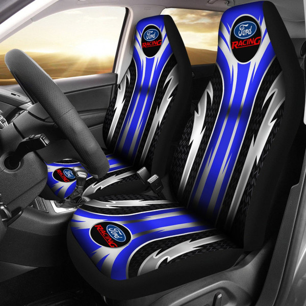 OFFICIAL-FORD-RACING-CLASSIC-LOGOS-PREMIUM-CAR-SEAT-COVERS/BIG-GRAPHIC-3D-PRINTED-CUSTOM-FORD-RACING-BLACK & NEON-BLUE-COLOR-DESIGN-DOUBLE-CAR-SEAT-COVERS...