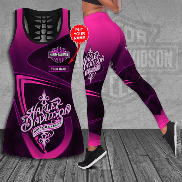 HARLEY-DAVIDSON-WOMENS-TANK-TOP & LEGGINGS-SETS/ADD-YOUR-OWN-PERSONALIZED-NAME-OR-CUSTOM-TEXT/OFFICIAL-CUSTOM-HARLEY-3D-LOGOS & OFFICIAL-CLASSIC-HARLEY-BLACK & NEON-PINK-COLORS/PREMIUM-HARLEY-RIDING-TANK-TOP & HD-LEGGINGS-COMBO-SETS...