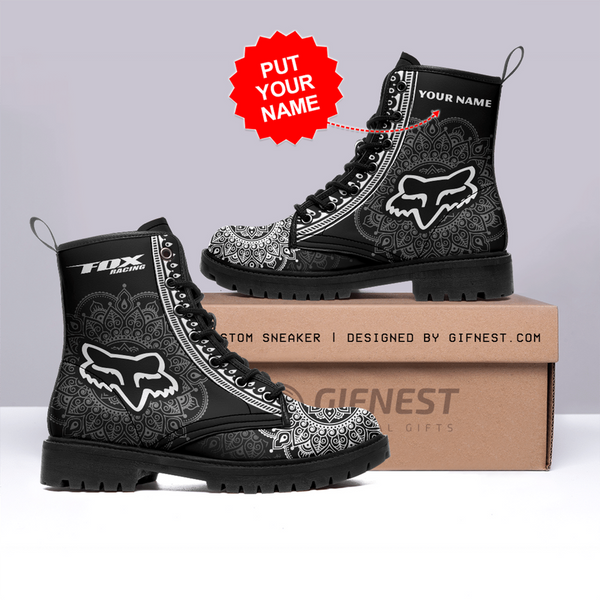 OFFICIAL-FOX-RACING-PREMIUM-FASHION-WALKING & HIKING-BOOTS/NOW YOU CAN ADD YOUR OWN PERSONALIZED NAME OR SPECIAL CUSTOM TEXT TO EACH BOOTS UPPER SIDE/ALL-NEW-CUSTOM-GRAPHIC-3D-PRINTED-FOX-RACING-LOGOS-DESIGN!!