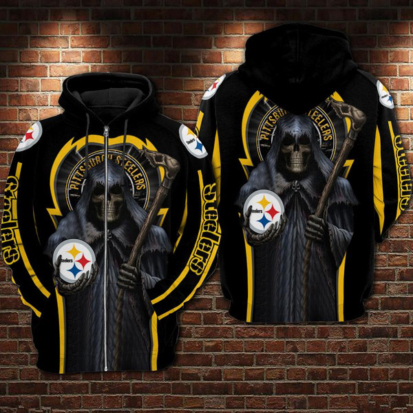 **(NFL.PITTSBURGH-STEELERS-TEAM-ZIPPERED-HOODIES/CUSTOM-3D-STEELERS-OFFICIAL-LOGOS & OFFICIAL-CLASSIC-STEELERS-TEAM-COLORS/DETAILED-GRAPHIC-3D-PRINTED-DOUBLE-SIDED-DESIGN/PREMIUM-NFL.STEELERS-HOODED-GRIM-REAPER-THEMED-ZIPPERED-HOODIES)**