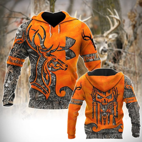 DEER-HUNTERS-CAMO.PULLOVER-HOODIE/CUSTOM-3D-PRINTED-ORANGE-CAMO.BIG-TROPHY-BUCK!