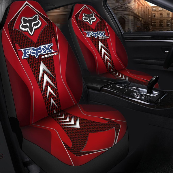 OFFICIAL-FOX-RACING-CLASSIC-LOGOS-CAR-SEAT-COVERS/CUSTOM-GRAPHIC-3D-PRINTED-FOX-RACING-OFFICIAL-LOGOS/FOX-RACING-BLACK & NEON-RED-COLOR-DESIGN-PREMIUM-DOUBLE-CAR-SEAT-COVERS!!