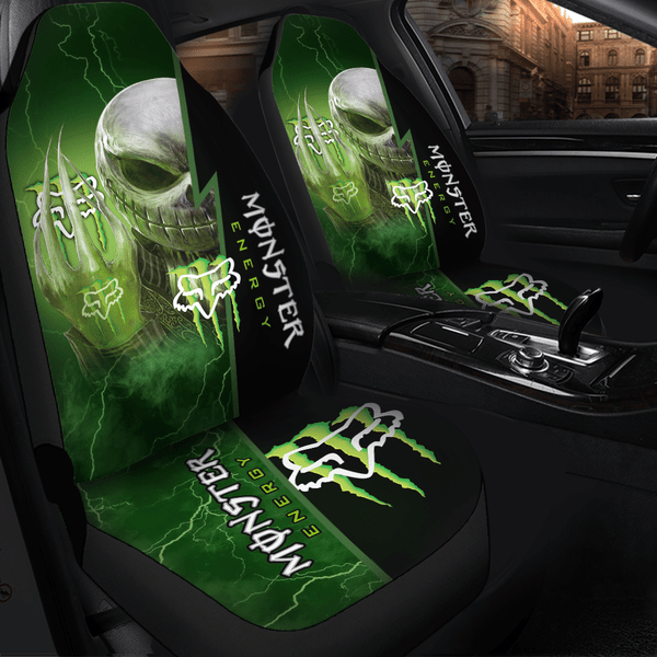 OFFICIAL-MONSTER-ENERGY-CLASSIC-LOGOS-PREMIUM-CAR-SEAT-COVERS/BIG-GRAPHIC-3D-PRINTED-CUSTOM-MONSTER-ENERGY-OFFICIAL-LOGOS-BLACK & NEON-GREEN-COLOR-DESIGN-MATCHING-DOUBLE-CAR-SEAT-COVERS!!