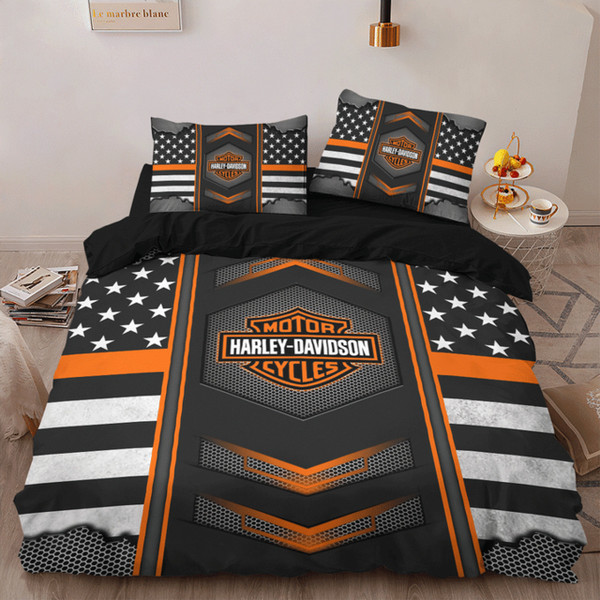 OFFICIAL HARLEY DAVIDSON CLASSIC LOGOS & BIG HARLEY DAVIDSON LOGO/FULL-PATRIOTIC-FLAG-DESIGN 3PC.CUSTOM BED SETS/BIG-CUSTOM-GRAPHIC-3D-PRINTED-CLASSIC-HARLEY-DAVIDSON-BLACK & ORANGE-3PC.BEDDING SET HD DESIGN!!