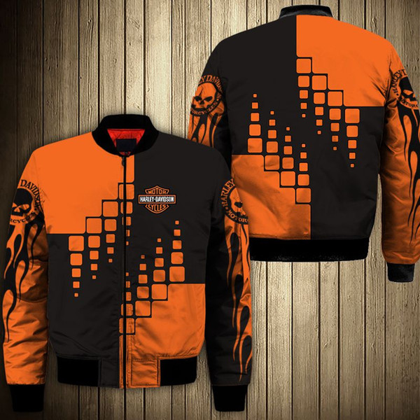 **(HARLEY-DAVIDSON-MOTORCYCLE-BIKERS-FLIGHT-JACKETS/CUSTOM-DETAILED-3D-GRAPHIC-PRINTED-DOUBLE-SIDED-DESIGN/CLASSIC-OFFICIAL-CUSTOM-HARLEY-LOGOS & CLASSIC-OFFICIAL-HARLEY-BLACK & ORANGE-COLORS/WARM-PREMIUM-HARLEY-RIDING-FLIGHT-JACKETS!)**