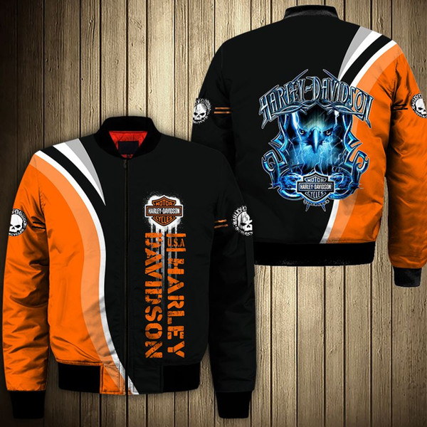 **(HARLEY-DAVIDSON-MOTORCYCLE-BIKERS-SPORT-JACKETS/CUSTOM-DETAILED-3D-GRAPHIC-PRINTED-DOUBLE-SIDED-DESIGN/CLASSIC-OFFICIAL-CUSTOM-HARLEY-LOGOS & CLASSIC-OFFICIAL-HARLEY-BLACK & ORANGE-COLORS/WARM-PREMIUM-HARLEY-RIDING-FLIGHT-JACKETS)**