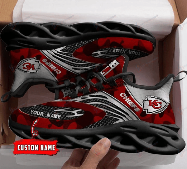 OFFICIAL-NFL.KANSAS-CITY-CHIEFS-TEAM-SPORT-RUNNING-SHOES/ADD YOUR OWN PERSONALIZED NAME OR SPECIAL CUSTOM TEXT ON BOTH SNEAKERS/CUSTOM-3D-CHIEFS-TEAM-BLACK-SOLES-DESIGN..