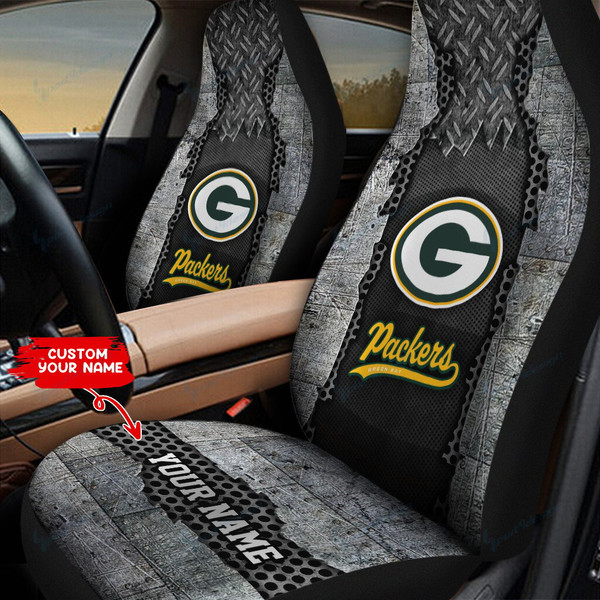 NFL.GREEN-BAY-PACKERS-TEAM-CLASSIC-LOGOS-CAR-SEAT-PREMIUM-COVERS/ADD-YOUR-OWN-CUSTOM-PERSONALIZED-NAME-OR-TEXT-ON BOTH-SEAT-COVERS/BIG-CUSTOM-GRAPHIC-3D-PRINTED-NFL.PACKERS-TEAM-DESIGN-DOUBLE-CAR-SEAT-COVERS!!