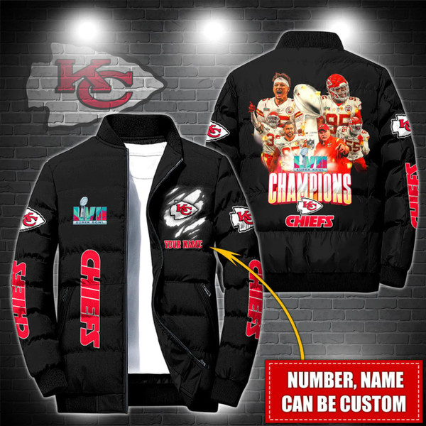 **(N.F.L.KANSAS-CITY-CHIEFS-TEAM-SPORT-PUFFER-JACKETS/WINNING-SUPER-BOWL-LVII-CHAMPIONS/ADD-YOUR-OWN-CUSTOM-NAME-OR-TEXT/OFFICIAL-CHIEFS-TEAM-COLORS & OFFICIAL-CHIEFS-TEAM-LOGOS/WARM-PREMIUM-N.F.L.CHIEFS-SUPER-BOWL-LVII-CHAMPS-TEAM-PUFFER-JACKETS)**