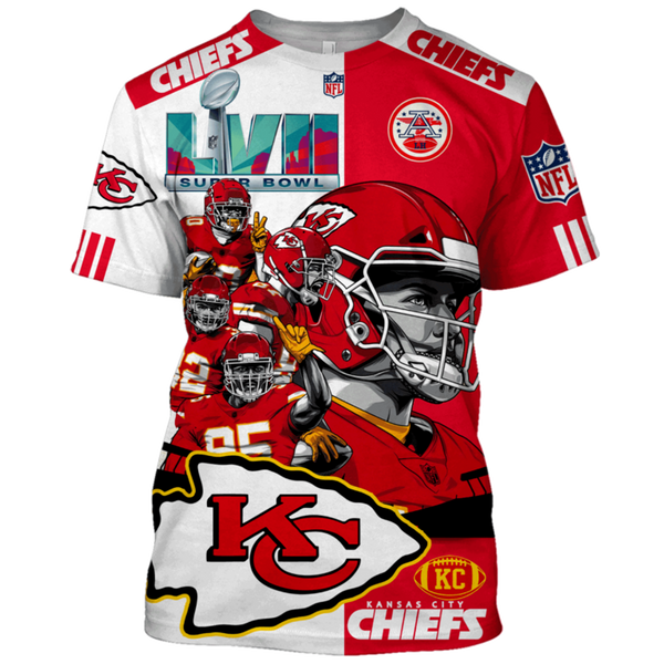 **N.F.L.KANSAS-CITY-CHIEFS-TEAM-TEES/WINNING-SUPER-BOWL-LVII-CHAMPIONS-TEAM/CUSTOM-CHIEFS-LOGOS & OFFICIAL-CHIEFS-CLASSIC-TEAM-COLORS/DETAILED-GRAPHIC-3D-PRINTED-DOUBLE-SIDED-ALL-OVER-CUSTOM-PRINTED-TEAM-DESIGN/PREMIUM-N.F.L.CHIEFS-FAN-TEES**