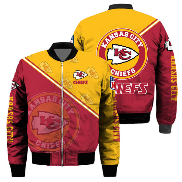 N.F.L.KANSAS-CITY-CHIEFS & OFFICIAL-CHIEFS-TEAM-COLORS & OFFICIAL-CLASSIC-CHIEFS-LOGOS-BOMBER-SPORT-JACKET/CUSTOM-GRAPHIC-3D-PRINTED-DOUBLE-SIDED-ALL-OVER-TEAM-DESIGN/WARM-PREMIUM-N.F.L.CHIEFS-SPORT-JACKETS..