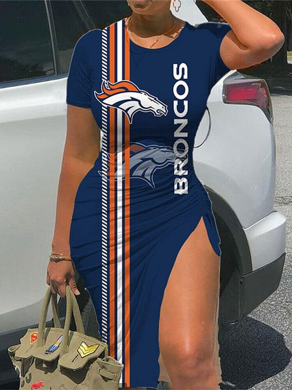 **(NFL.Denver Broncos Team Limited-Edition Trendy Casual Game Day Custom Broncos Team Long Slit BodyCon Dress/Open Leg Over The Knees Fashion Trendy Broncos Team Designer Dress)**