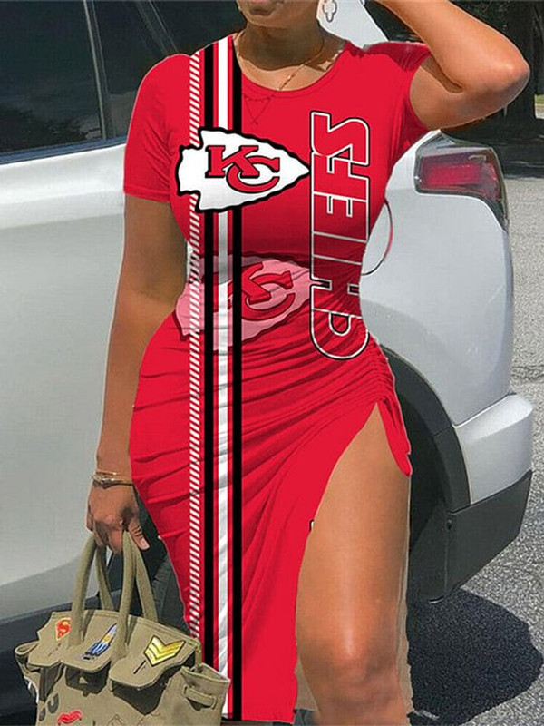 **(NFL.Kansas City Chiefs Team Limited-Edition Trendy Casual Game Day Custom Steelers Team Long Slit BodyCon Dress/Open Leg Over The Knees Fashion Trendy Team Designer Dress)**