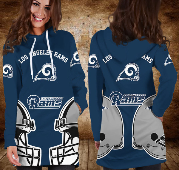 **(NFL.Los Angeles Rams Team Limited-Edition Trendy Casual Game-Day Custom Mid-Length Over The Hip/Butt Longer Pullover Team Short Dress Hoodie)**