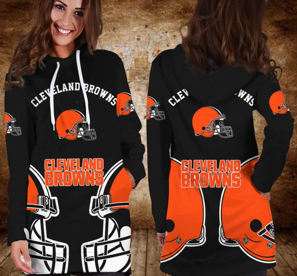 **(NFL.Cleveland Browns Team Limited-Edition Trendy Casual Game-Day Custom Mid-Length Over The Hip/Butt Longer Pullover Team Short Dress Hoodie)**