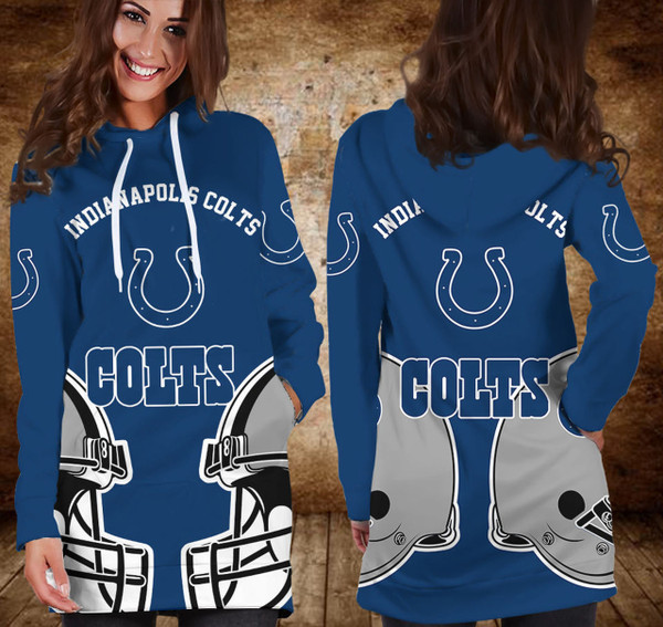 **(NFL.Indianapolis Colts Team Limited-Edition Trendy Casual Game-Day Custom Mid-Length Over The Hip/Butt Longer Pullover Team Short Dress Hoodie)**