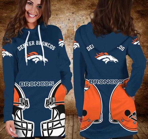 **(NFL.Denver Broncos Team Limited-Edition Trendy Casual Game-Day Custom Mid-Length Over The Hip/Butt Longer Pullover Team Short Dress Hoodie)**