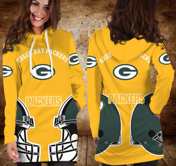 **(NFL.Green Bay Packers Team Limited-Edition Trendy Casual Game-Day Custom Mid-Length Over The Hip/Butt Longer Pullover Team Short Dress Hoodie)**
