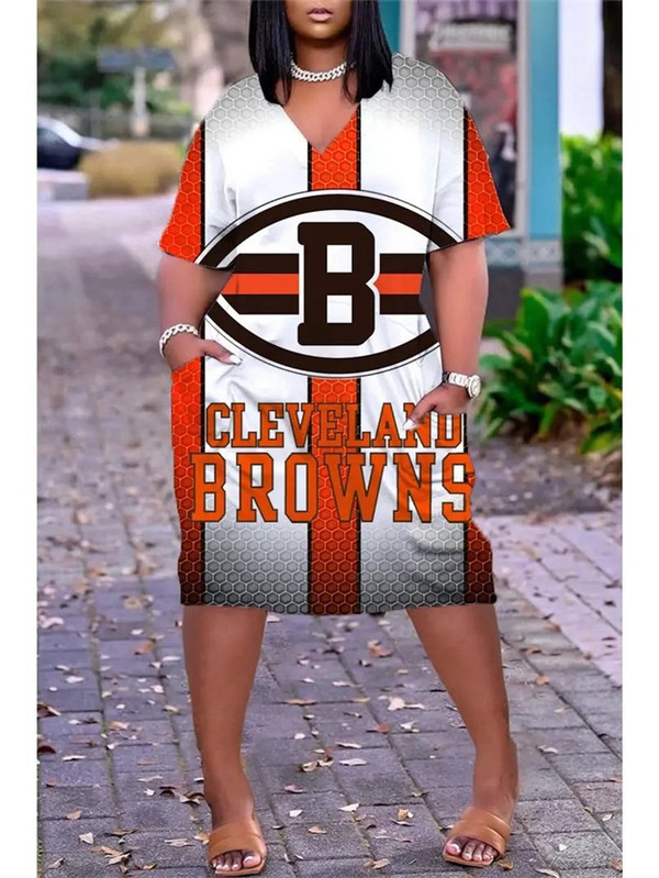 **(Official NFL.Cleveland-Browns-Team Limited Edition Trendy V-Neck Casual Womens Knee Length Pocket Browns Team Sporty Dress)**