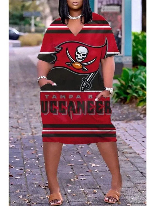 **(Official NFL.Tampa-Bay-Buccaneers-Team Limited-Edition Trendy V-Neck Casual Womens Knee Length Buccaneers Team Game/Day Sporty Pocket Dress)**