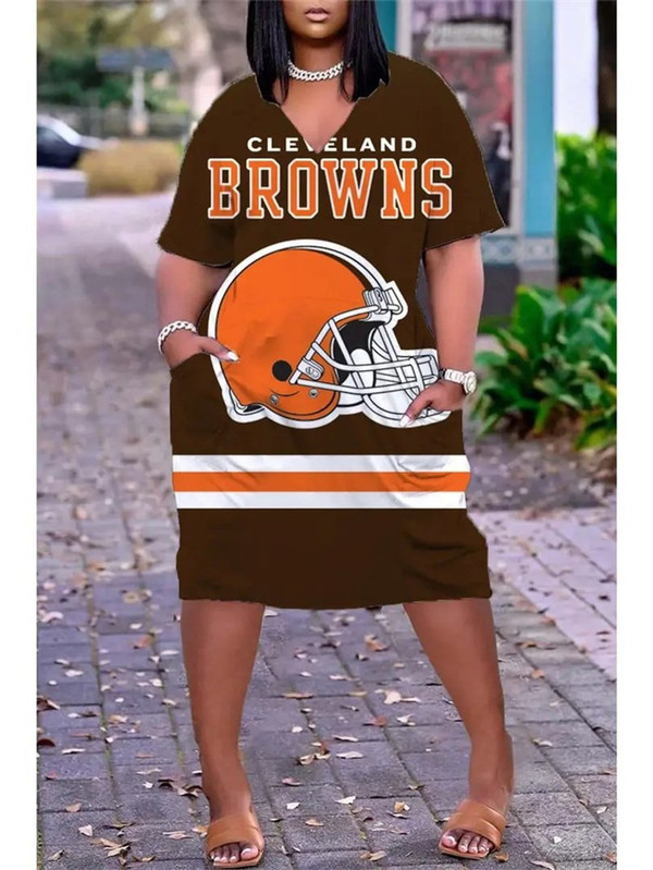 **(Official NFL.Cleveland-Browns-Team Limited Edition Trendy V-Neck Casual Womens Knee Length Pocket Browns Team Sport Dress)**