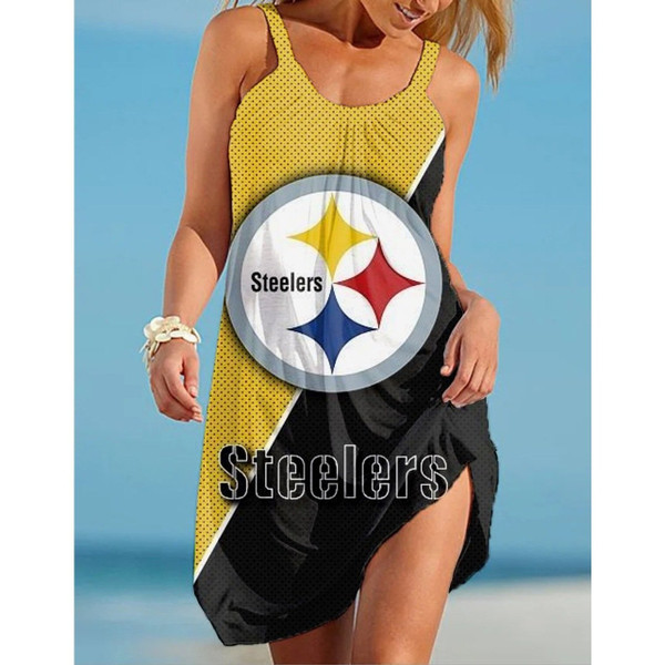 **(Official-NFL.Pittsburgh Steelers Team Limited Edition Trendy Casual Womens Summer Knee Length Beach Dress)**