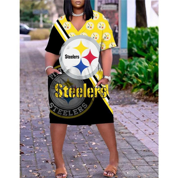 **(Official-NFL.Pittsburgh Steelers Team Limited Edition Trendy V-Neck Casual Womens Knee Length Pocket Dress)**