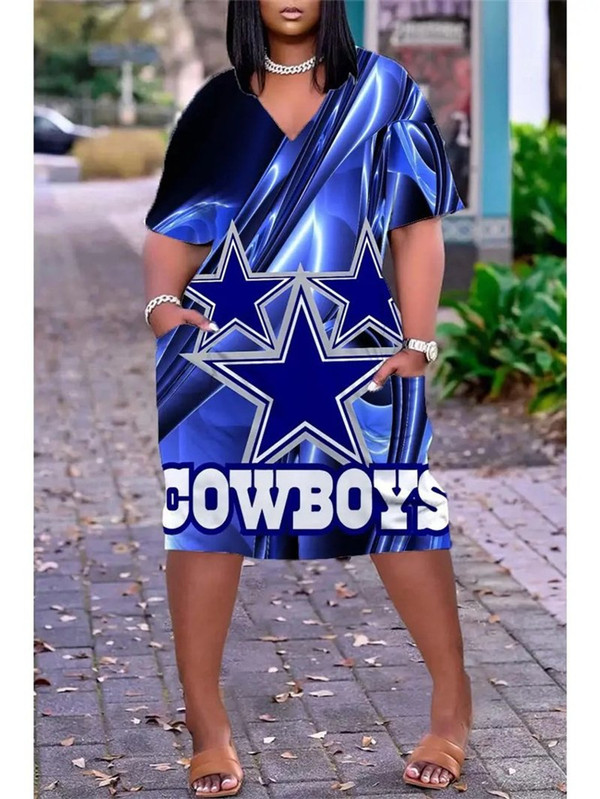 **(Official NFL.Dallas-Cowboys-Team Limited Edition Trendy V-Neck Casual Womens Knee Length Pocket Sport Dress)**