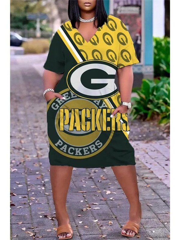 **(Official-NFL.Green-Bay-Packers-Team Limited Edition Trendy V-Neck Casual Womens Knee Length Team Pocket Dress)**