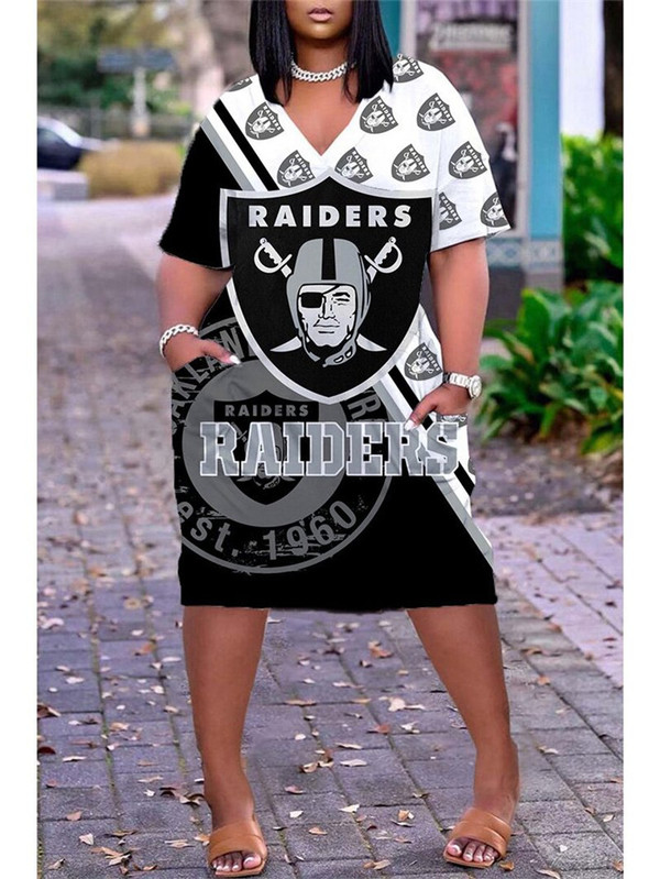 **(Official-NFL.Las-Vegas-Raiders-Team Limited Edition Trendy V-Neck Casual Womens Knee Length Pocket Team Dress)**