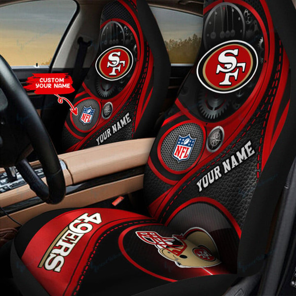 NFL.SAN FRANCISCO 49ERS-TEAM-CLASSIC-LOGOS-CAR-SEAT-PREMIUM-COVERS/ADD-YOUR-OWN-CUSTOM-PERSONALIZED-NAME-OR-CUSTOM-TEXT-ON BOTH-SEAT-COVERS/BIG-CUSTOM-GRAPHIC-3D-PRINTED-NFL.49ERS-TEAM-DESIGN-DOUBLE-CAR-SEAT-COVERS...