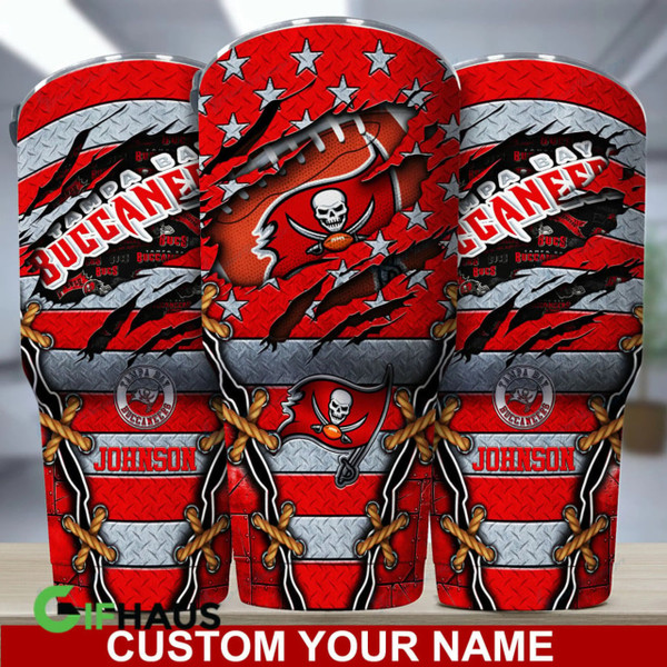 NFL.TAMPA-BAY-BUCCANEERS-TEAM-LOGOS-PREMIUM-DRINKING-CUP-TUMBLERS/ADD-YOUR-OWN-CUSTOM-PERSONALIZED-NAME-OR-SPECIAL-CUSTOM-TEXT-ON-TUMBLER/GRAPHIC-3D-PRINTED-NFL.BUCCANEERS-TEAM-DESIGN 20 OZ.STAINLESS STEEL DRINKING TUMBLERS WITH STRAW & SEALED TOP..
