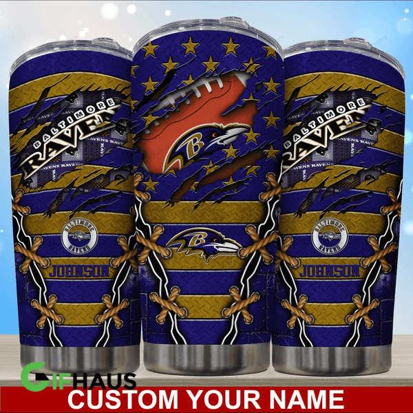 NFL.BALTIMORE-RAVENS-TEAM-LOGOS-PREMIUM-DRINKING-CUP-TUMBLERS/ADD-YOUR-OWN-CUSTOM-PERSONALIZED-NAME-OR-SPECIAL-CUSTOM-TEXT-ON-TUMBLER/GRAPHIC-3D-PRINTED-NFL.RAVENS-TEAM-DESIGN-BIG 20 OZ.STAINLESS STEEL DRINKING TUMBLERS WITH STRAW & SEALED TOP..