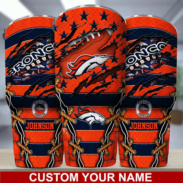 NFL.DENVER-BRONCOS-TEAM-LOGOS-PREMIUM-DRINKING-CUP-TUMBLERS/ADD-YOUR-OWN-CUSTOM-PERSONALIZED-NAME-OR-SPECIAL-CUSTOM-TEXT-ON-TUMBLER/GRAPHIC-3D-PRINTED-NFL.BRONCOS-TEAM-DESIGN-BIG 20 OZ.STAINLESS STEEL DRINKING TUMBLERS WITH STRAW & SEALED TOP..