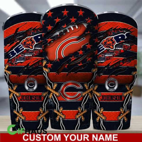 NFL.CHICAGO-BEARS-TEAM-LOGOS-PREMIUM-DRINKING-CUP-TUMBLERS/ADD-YOUR-OWN-CUSTOM-PERSONALIZED-NAME-OR-SPECIAL-CUSTOM-TEXT-ON-TUMBLER/GRAPHIC-3D-PRINTED-NFL.BEARS-TEAM-DESIGN-BIG 20 OZ.STAINLESS STEEL DRINKING TUMBLERS WITH STRAW & SEALED TOP..