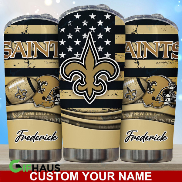 NFL.NEW-ORLEANS-SAINTS-TEAM-LOGOS-PREMIUM-DRINKING-CUP-TUMBLERS/ADD-YOUR-OWN-CUSTOM-PERSONALIZED-NAME-OR-SPECIAL-CUSTOM-TEXT-ON-TUMBLER/GRAPHIC-3D-PRINTED-NFL.SAINTS-TEAM-DESIGN-BIG 20 OZ.STAINLESS STEEL DRINKING TUMBLERS WITH STRAW & SEALED TOP..