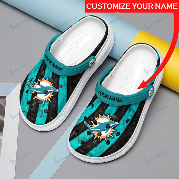 OFFICIAL-NFL.MIAMI-DOLPHINS-TEAM-SPORT-SMUMMER-CLOGS/ADD YOUR OWN PERSONALIZED NAME OR SPECIAL CUSTOM TEXT ON BOTH SHOE CLOGS/OFFICIAL-CUSTOM-3D-PRINTED-DOLPHINS-TEAM-LOGOS-DESIGN..