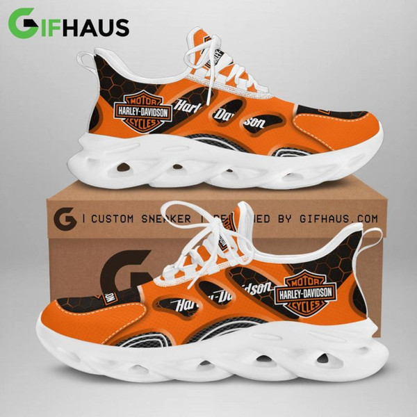 HARLEY-DAVIDSON-BIKER-WHITE-FASHION-SPORT-RIDING-SHOES/ALL-CUSTOM-DETAILED-GRAPHIC-3D-PRINTED-DOUBLE-SIDED-DESIGN/CLASSIC-OFFICIAL-CUSTOM-HARLEY-LOGOS & CLASSIC-OFFICIAL-HARLEY-BLACK & ORANGE-COLORS/TRENDY-PREMIUM-HARLEY-BIKERS-SPORT-RUNNING-SHOES..