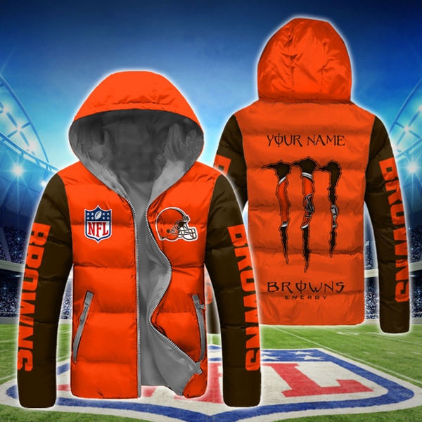 **(N.F.L.CLEVELAND-BROWNS-TEAM-HOODED-SPORT-DOWN-JACKETS/ADD-YOUR-PERSONALIZED-NAME-OR-SPECIAL-CUSTOM-TEXT-ON-BACK/OFFICIAL-BROWNS-TEAM-LOGOS & OFFICIAL-CLASSIC-BROWNS-TEAM-COLORS/WARM-PREMIUM-N.F.L.BROWNS-TEAM-HOODED-SPORT-JACKETS)**