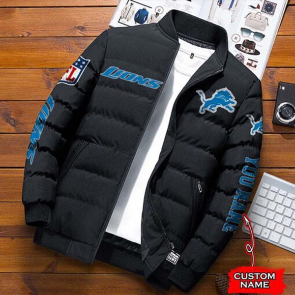 **(N.F.L.DETRIOT-LIONS-TEAM-SPORT-PUFFER-JACKETS/ADD-YOUR-OWN-CUSTOM-NAME-OR-TEXT/OFFICIAL-LIONS-TEAM-COLORS & OFFICIAL-LIONS-TEAM-LOGOS/GRAPHIC-3D-PRINTED-DOUBLE-SIDED-ALL-OVER-TEAM-DESIGN/WARM-WINTER-PREMIUM-N.F.L.LIONS-TEAM-PUFFER-JACKETS)**