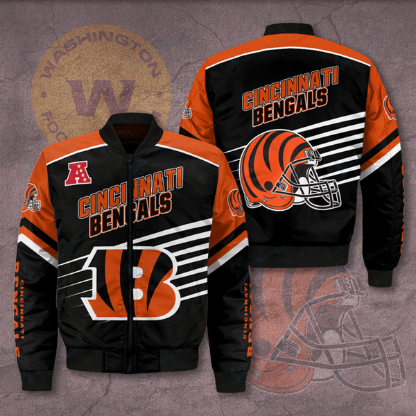 **(OFFICIAL-N.F.L.CINCINNATI-BENGALS-TEAM-SPORT-JACKETS/NEW-CUSTOM-3D-GRAPHIC-PRINTED-DOUBLE-SIDED-DESIGNED/ALL-OVER-OFFICIAL-BENGALS-LOGOS & OFFICIAL-CLASSIC-BENGALS-TEAM-COLORS/WARM-PREMIUM-OFFICIAL-N.F.L.BENGALS-TEAM-BOMBER-SPORT-JACKETS)**