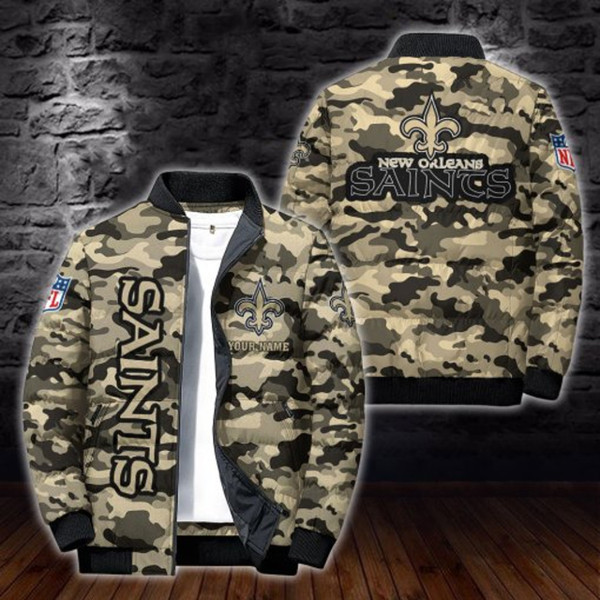 NFL.NEW-ORLEANS-SAINTS-TEAM-SPORT-CAMO.PUFFER-JACKETS/ADD-YOUR-OWN-CUSTOM-NAME-OR-TEXT/OFFICIAL-SAINTS-TEAM-COLORS & OFFICIAL-SAINTS-TEAM-LOGOS/GRAPHIC-3D-PRINTED-DOUBLE-SIDED-ALL-OVER-TEAM-DESIGN/WARM-PREMIUM-NFL.SAINTS-TEAM-PUFFER-CAMO.JACKETS..