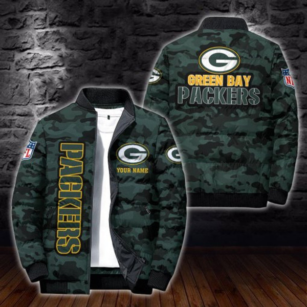 NFL.GREEN-BAY-PACKERS-TEAM-SPORT-CAMO.PUFFER-JACKETS/ADD-YOUR-OWN-CUSTOM-NAME-OR-TEXT/OFFICIAL-PACKERS-TEAM-COLORS & OFFICIAL-PACKERS-TEAM-LOGOS/GRAPHIC-3D-PRINTED-DOUBLE-SIDED-ALL-OVER-TEAM-DESIGN/WARM-PREMIUM-NFL.PACKERS-TEAM-PUFFER-CAMO.JACKETS..