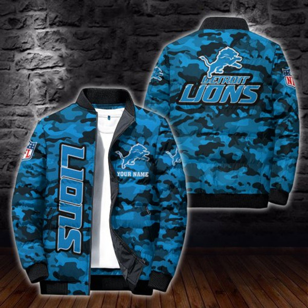 **(N.F.L.DETRIOT-LIONS-TEAM-SPORT-CAMO.PUFFER-JACKETS/ADD-YOUR-OWN-CUSTOM-NAME-OR-TEXT/OFFICIAL-LIONS-TEAM-COLORS & OFFICIAL-LIONS-TEAM-LOGOS/GRAPHIC-3D-PRINTED-DOUBLE-SIDED-ALL-OVER-TEAM-DESIGN/WARM-PREMIUM-N.F.L.LIONS-TEAM-PUFFER-CAMO.JACKETS)**