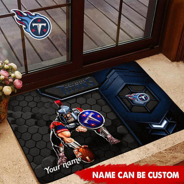 NFL.TENNESSEE TITANS TEAM LOGOS STANDARD SIZE DOOR MAT/NICE CUSTOM GRAPHIC-3D-PRINTED TEAM LOGOS/FOR ANY INDOOR OR OUTDOOR USE/ADD YOUR OWN CUSTOM PERSONIALIZED NAME OR TEXT IN BOTTOM LEFT HAND DOOR MAT CORNER AREA..