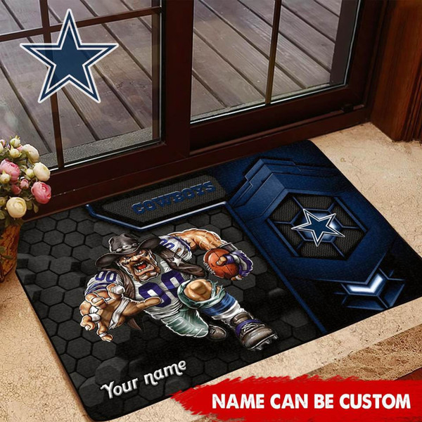 NFL.DALLAS COWBOYS TEAM LOGOS STANDARD SIZE DOOR MAT/NICE CUSTOM GRAPHIC-3D-PRINTED TEAM LOGOS/FOR ANY INDOOR OR OUTDOOR USE/ADD YOUR OWN CUSTOM PERSONIALIZED NAME OR TEXT IN BOTTOM LEFT HAND DOOR MAT CORNER AREA..