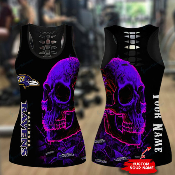 NFL.Baltimore Ravens Team/High Waist Push Up Custom Graphic-3D-Printed Premium Womens Ravens Team Leggings & Ravens Team Custom Tank Top/Matching-Combo-Sets/Add Your Own Name Or Special Custom Text Down Tank Tops Left Side As Shown..